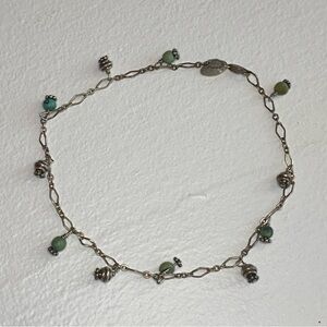 Silver Tone Bracelet /Anklet with Green Beads
